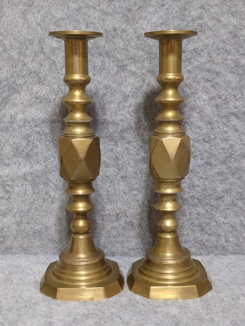 Antique Brass Candlesticks Pair King Of Diamonds 12"